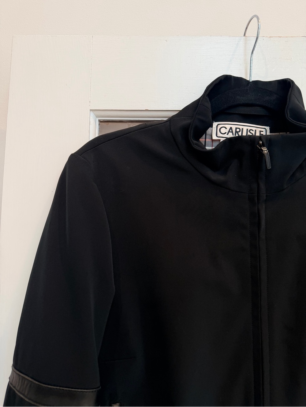 Vintage Carlisle Y2K Black Leather Accents Zip-Front Bomber Jacket Size 10 Med - Picture 2 of 11